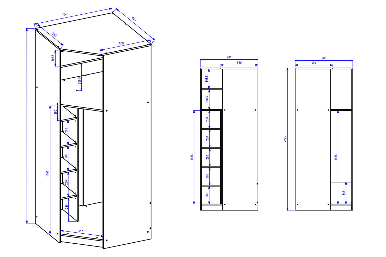 схемы с размерами угловых шкафов купе