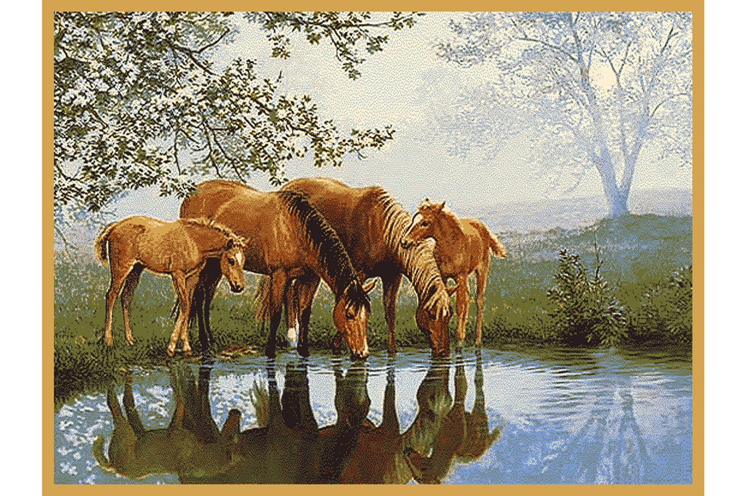 Картина лошади на водопое