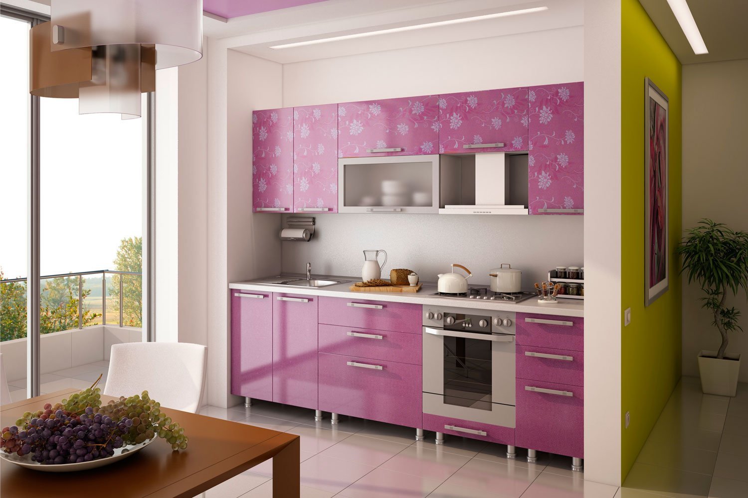 розовый гарнитур на кухне
