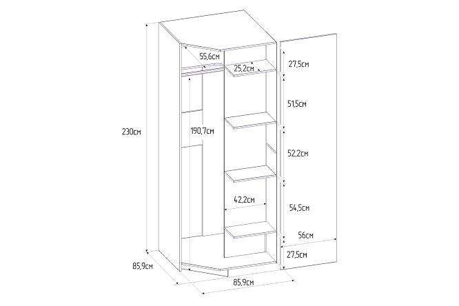 Шкаф угловой 230 высота