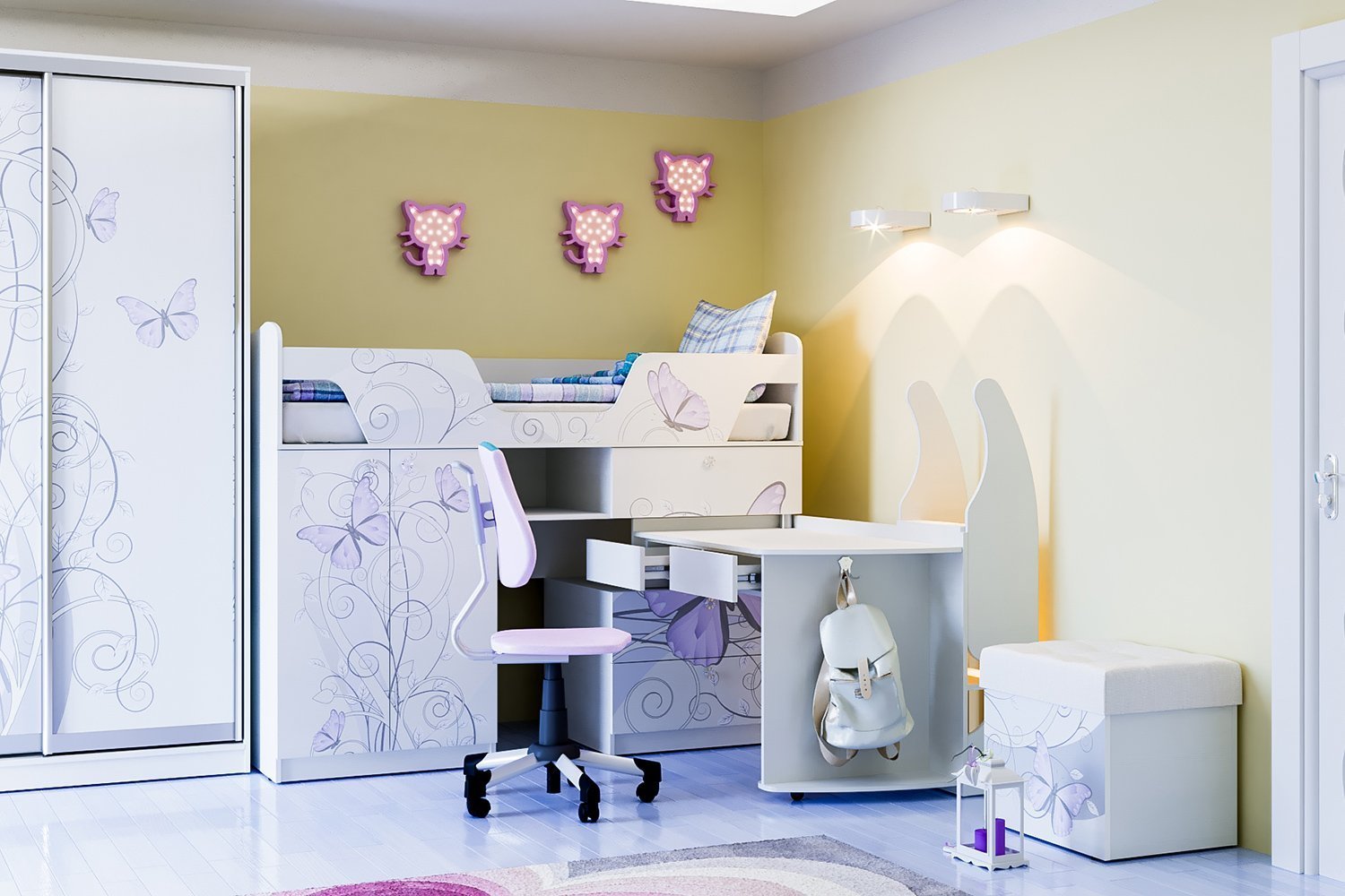 детская мебель белая с бабочками