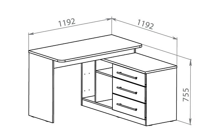 Стол письменный угловой чертеж