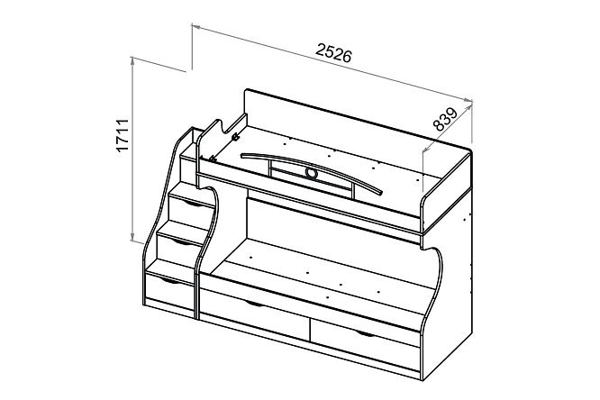 Двухъярусная выдвижная кровать чертеж