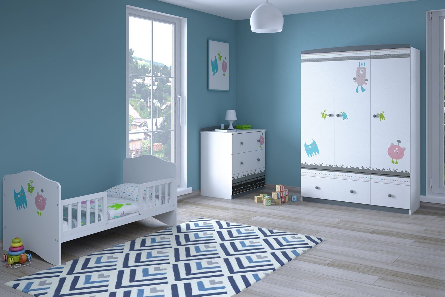 Комод с ванночкой polini kids basic 3275 белый единорог радуга