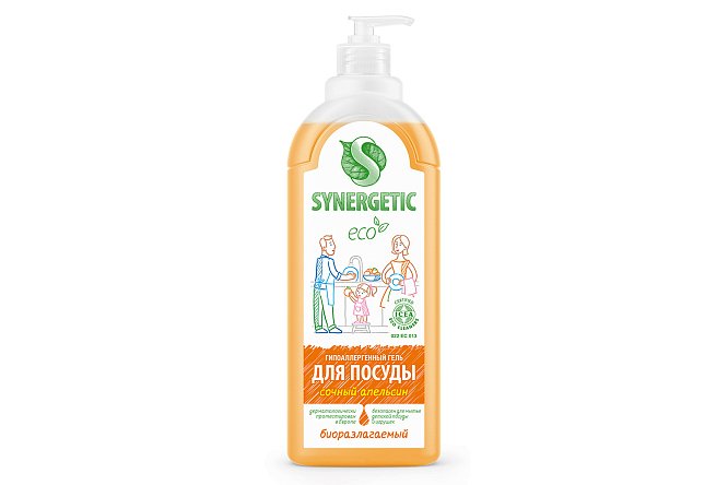 Изображение товара Средство для мытья посуды и детских игрушек Synergetic гель апельсин 199 рублей