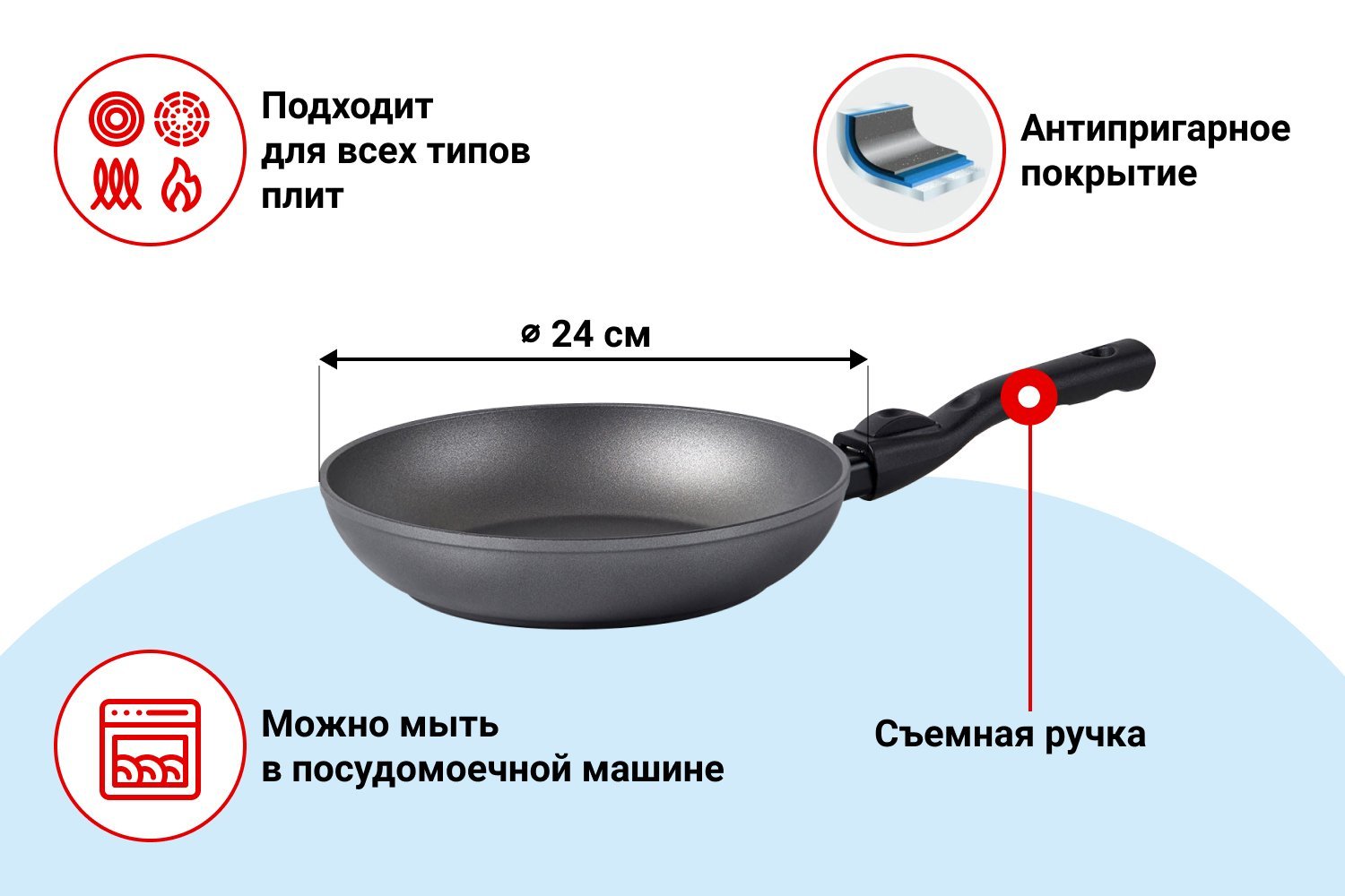 Сковорода VANHOPPER Silver 24 см