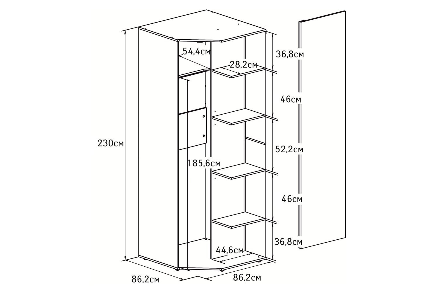 размеры углового шкафа купе