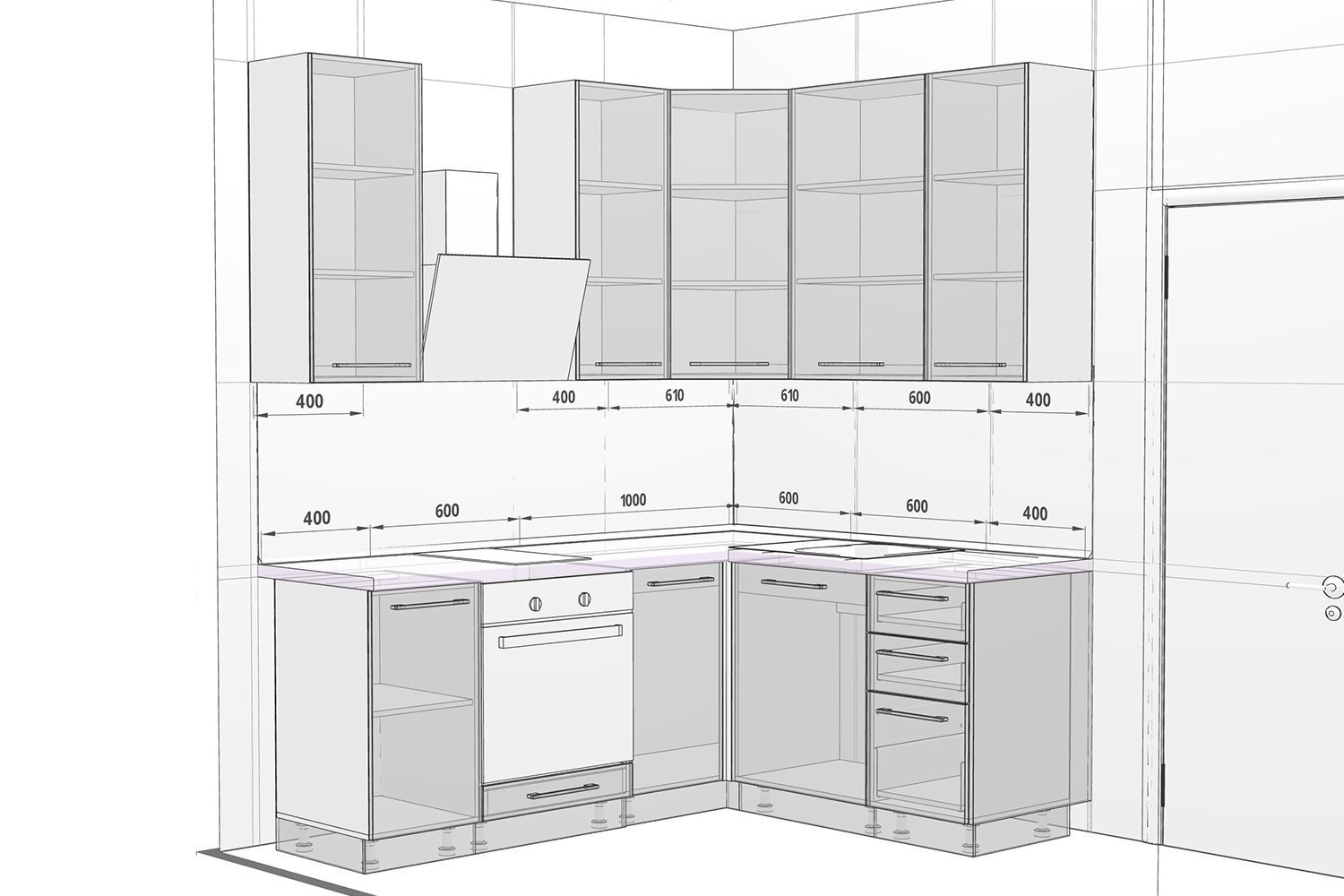 Размеры кухонного гарнитура верхних шкафов