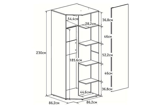 Угловой гардероб размеры
