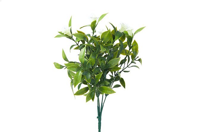 Изображение товара Искусственная ветка 34 см из пластмассы и ткани для декора зелёная и белая