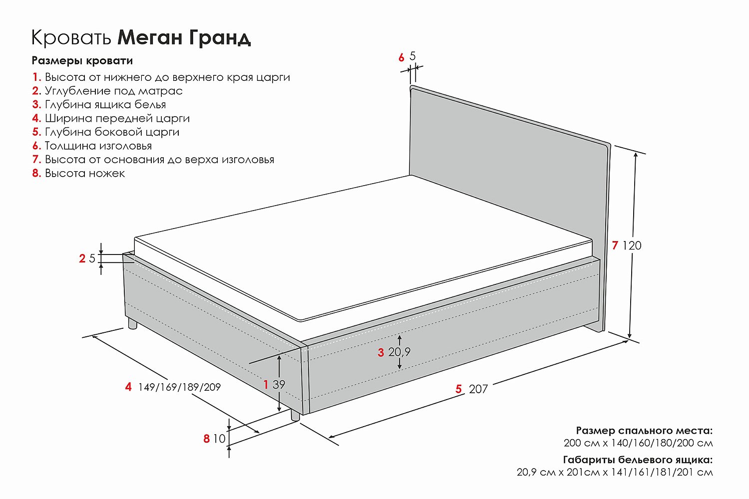 Кровать высота изголовья 80 см