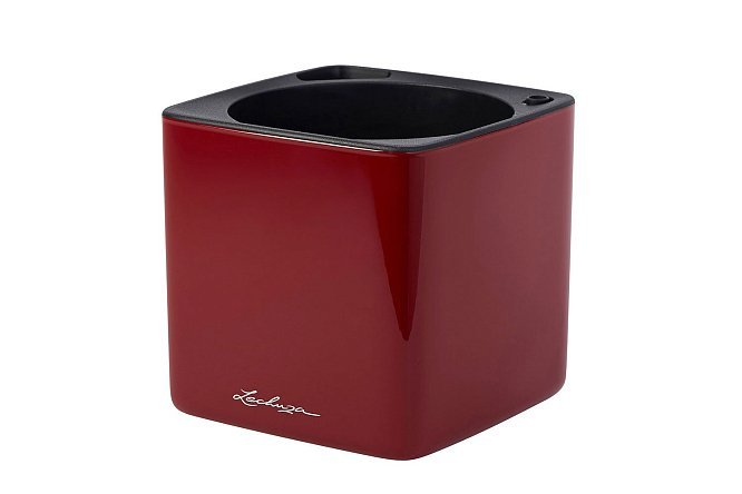 Изображение товара Настольное кашпо с автополивом Cube Glossy 14х14 см ярко-красное