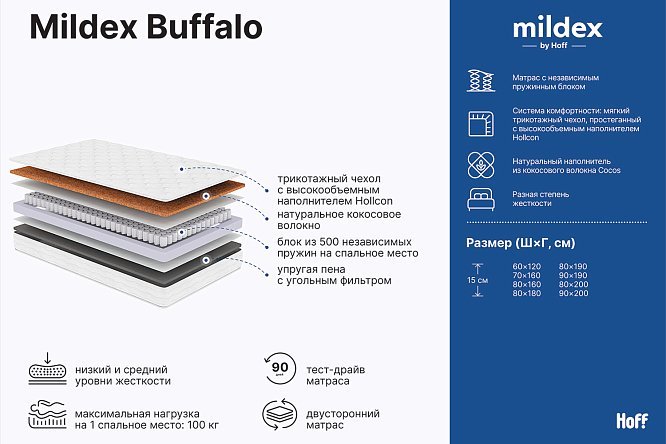 Матрас пружинный MILDEX Buffalo 70х160 см