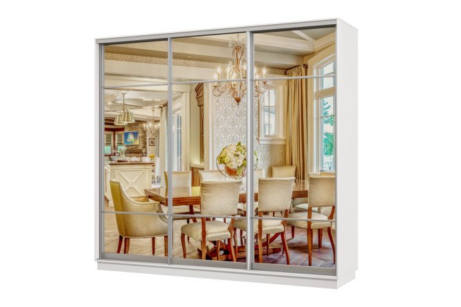 Изображение товара Шкаф-купе 3-дверный Практик 58 240x220x60 см, белый, профиль серебро, с тремя зеркалами