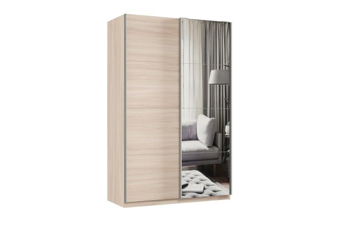 Изображение товара Двухдверный шкаф-купе Практик ясень шимо светлый с зеркалом 140x240x60 см