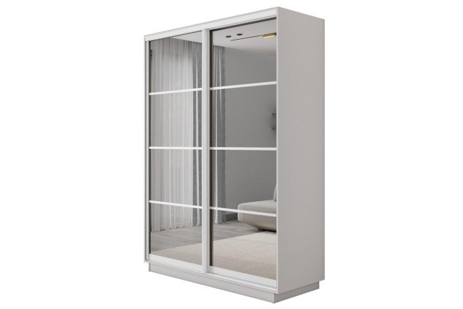 Изображение товара Шкаф-купе 2-дверный Slide-2 v.2 160х220х60 см, Белый снег/белый профиль, с двумя зеркалами, с разделителями