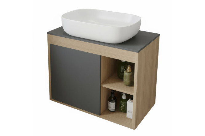 Изображение товара Подвесная тумба для ванной Teymi 60 см с раковиной Solli 60 F13192 дуб эврика графит