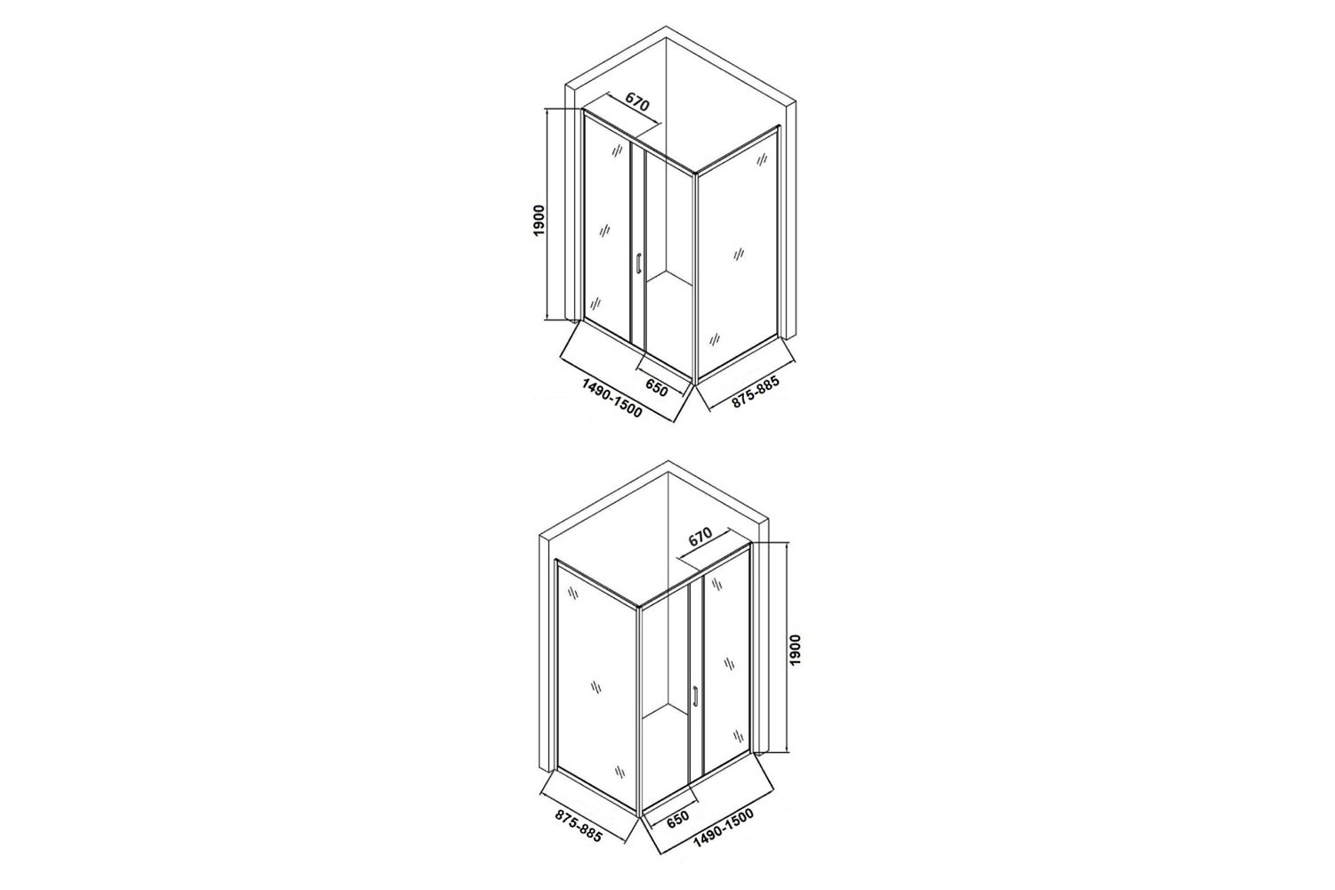 Душевой уголок без поддона ORANGE E23-15090TB , с раздвижной дверкой 150х190х88.5 см