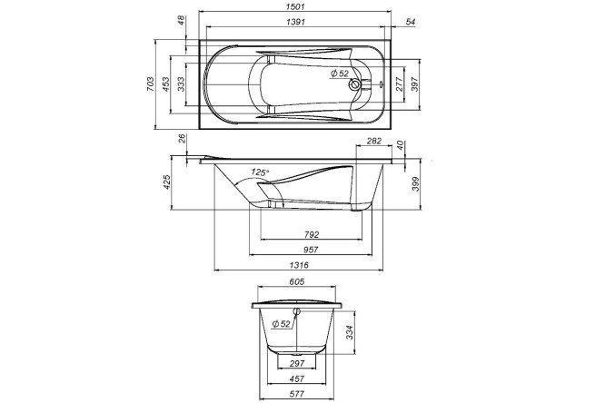 Каркас для ванны AM.PM Sense W76A-150-070W-R 144х54х62 см