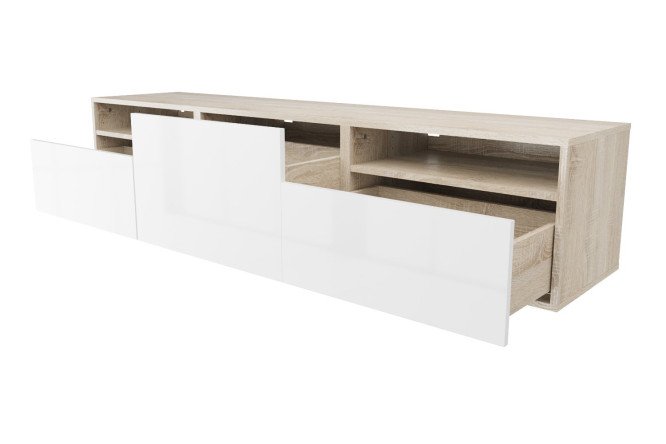 Изображение товара Тумба с 3 ящиками и 2 полками Оскар Амика 180x38 с доводчиками дуб сонома белый глянец