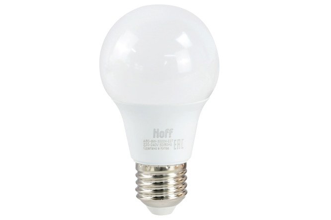 Изображение товара Лампа светодиодная HOFF E27, 9W, Груша, 3000 К, Тёплый