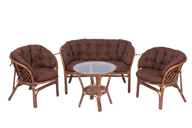 Изображение товара Комплект мебели Багама миндаль матовый натуральный ротанг со стеклом