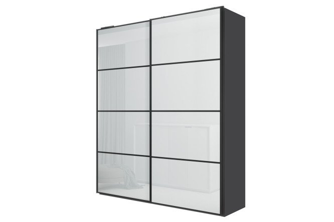 Изображение товара Шкаф-купе Оскар Ультра 200х236х58 см антрацит белое стекло черный профиль