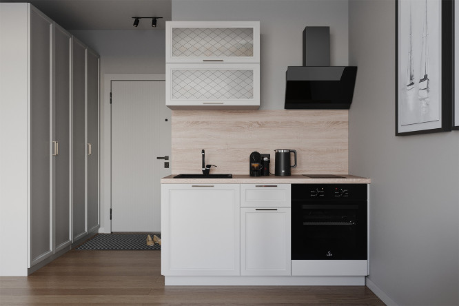 Изображение товара Модульный кухонный гарнитур Глория 1,6 м белый со стеклом 160х214х60 см