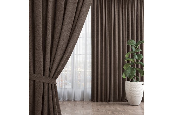 Изображение товара Штора Рогожка 165х270 см шоколадная на ленте 1 шт.