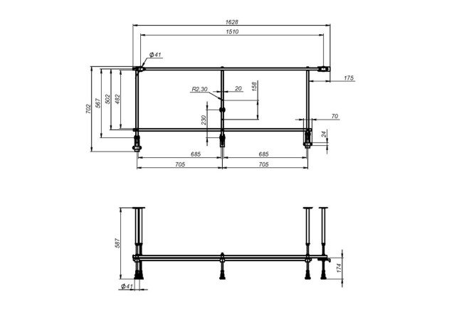 Каркас для ванны AM.PM X-Joy W94A-170U70W-R универсальный угловой 162.8х58.7х70.2 см