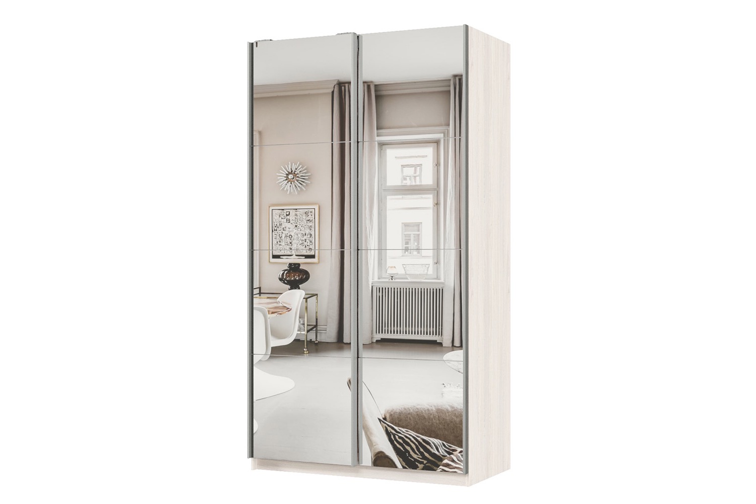 Шкаф-купе 2-дверный Практик 120х220х60 см, ясень анкор светлый, профиль серебро, с двумя зеркалами