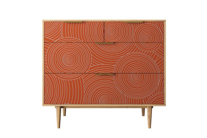 Изображение товара Комод Line с 4 ящиками в красном цвете и ореховом каркасе