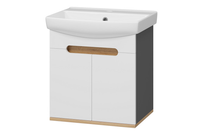 Изображение товара Тумба подвесная Сканди 50 Э-Ска01050-011П с 2 дверьми 50 см, цвет каркаса графит, дуб крафт золотой, фасада белый, дуб крафт золотой