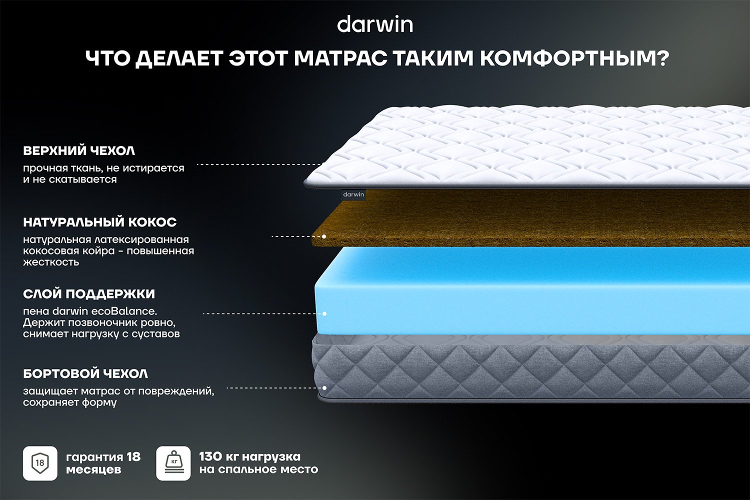 Матрас анатомический DARWIN Flow 80х190 см