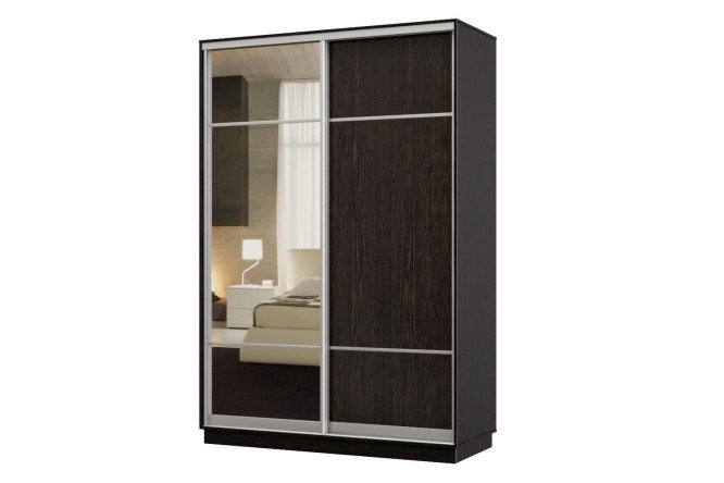 Изображение товара Двухдверный шкаф-купе Практик 120x220 см венге с зеркалом и серебряным профилем