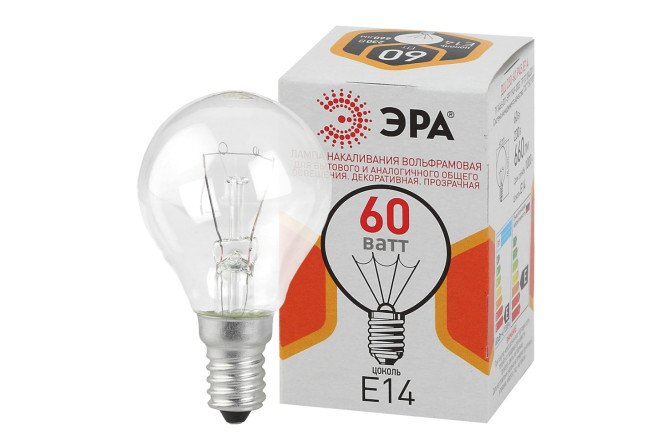 Изображение товара Лампа накаливания ЭРА ДШ 230-60 P45 E14 E14, 60W, Шар, Тёплый