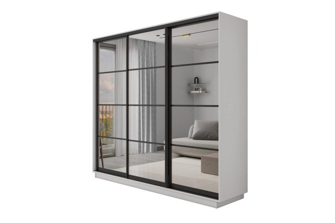 Изображение товара Шкаф-купе Slide-2 v.2 210х220х45 см белый снег/чёрный профиль с зеркалами