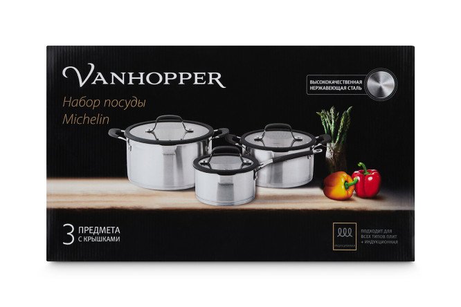 Фото 11 Набор посуды с крышками VANHOPPER Michelin 3 предм.
