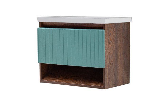 Изображение товара Тумба для ванной подвесная АКВАЛЬ Нова 60.23.36.N 60.4 см, цвет каркаса каштан арвадонна пламенный, фасада бирюза матовый софт