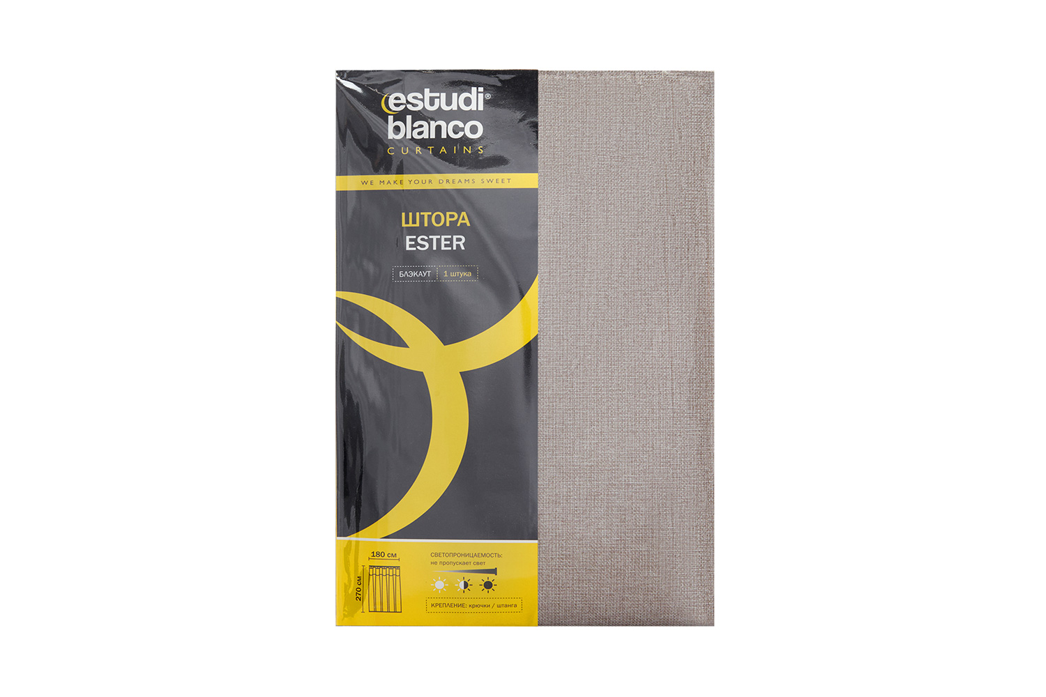 Штора ESTUDI BLANCO Ester 180х270 см, 1 шт., цвет бежевый