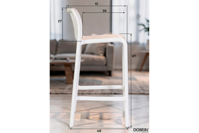 Стул полубарный DOBRIN Chloe 44х91х51 см, цвет обивки белый, ножек белый