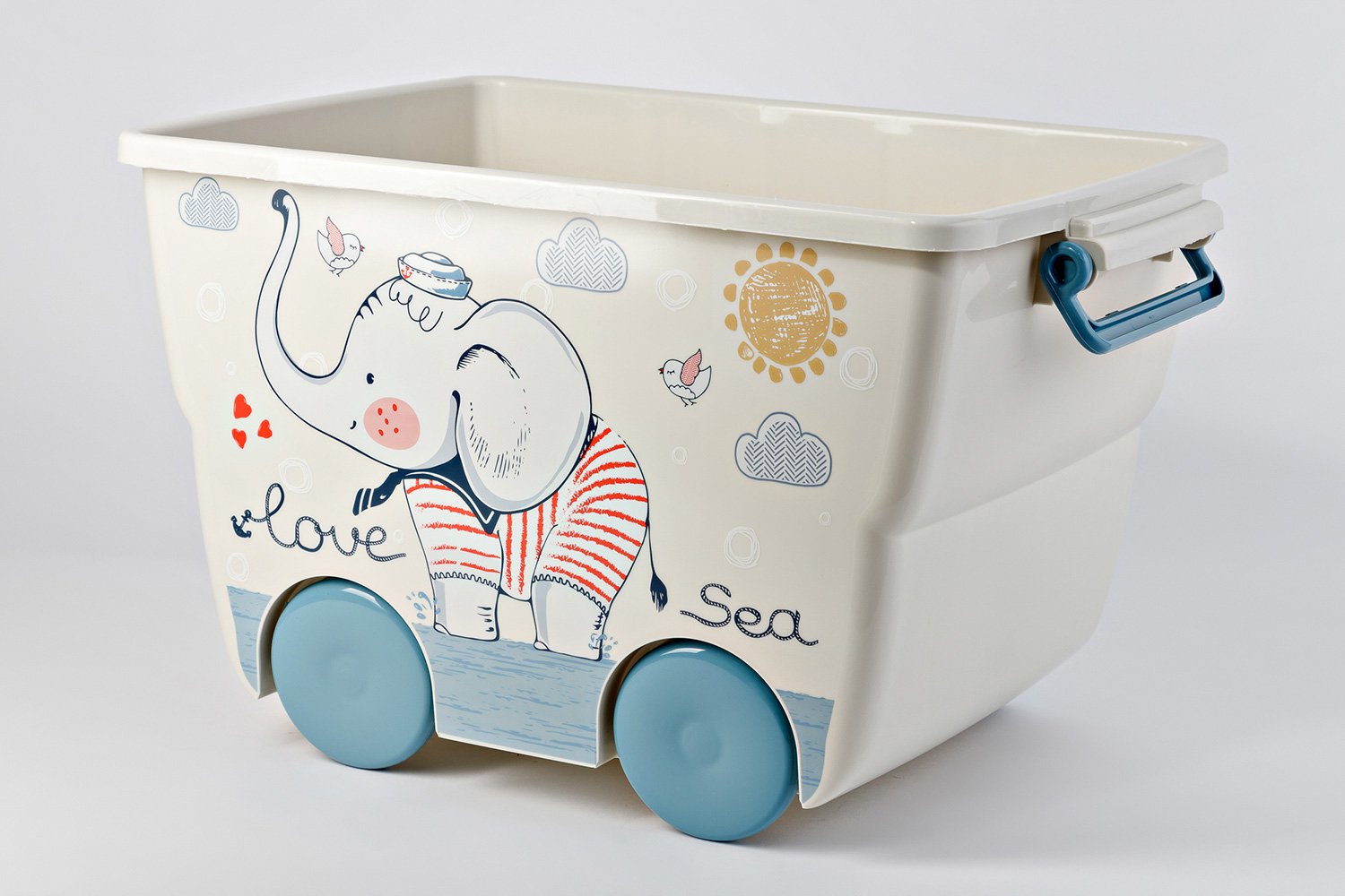 фото Ящик для игрушек с крышкой на колёсиках деко слоник hoff
