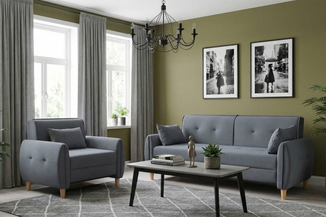 Изображение товара Комплект диван и кресло кровать Белла тёмно серый