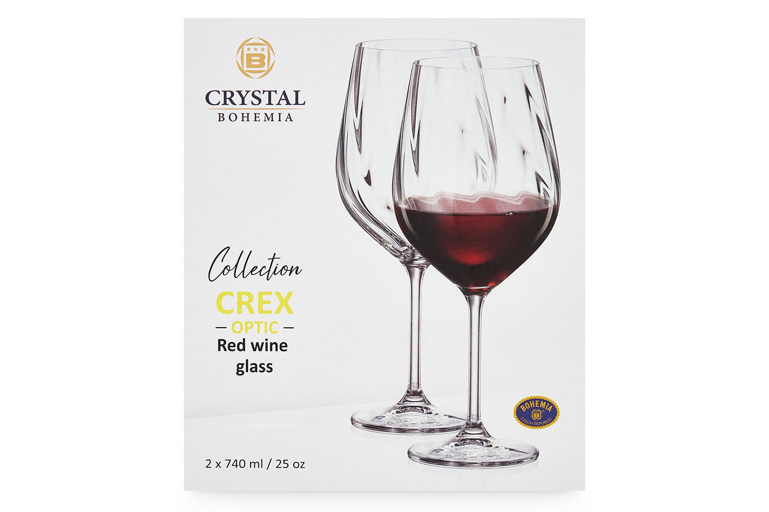 Набор бокалов для красного вина CRYSTAL BOHEMIA Crex optic 740 мл, 2 шт., Стекло