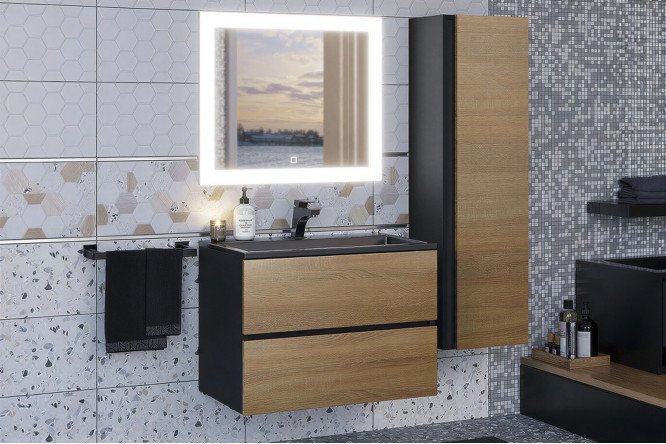 Изображение товара Ванный гарнитур Barsa цвет каркаса чёрный, фасада дуб сонома
