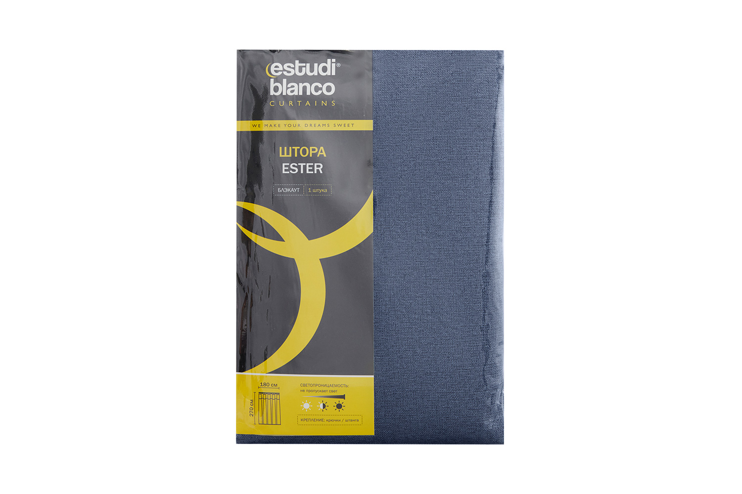 Штора ESTUDI BLANCO Ester 180х270 см, 1 шт., цвет синий