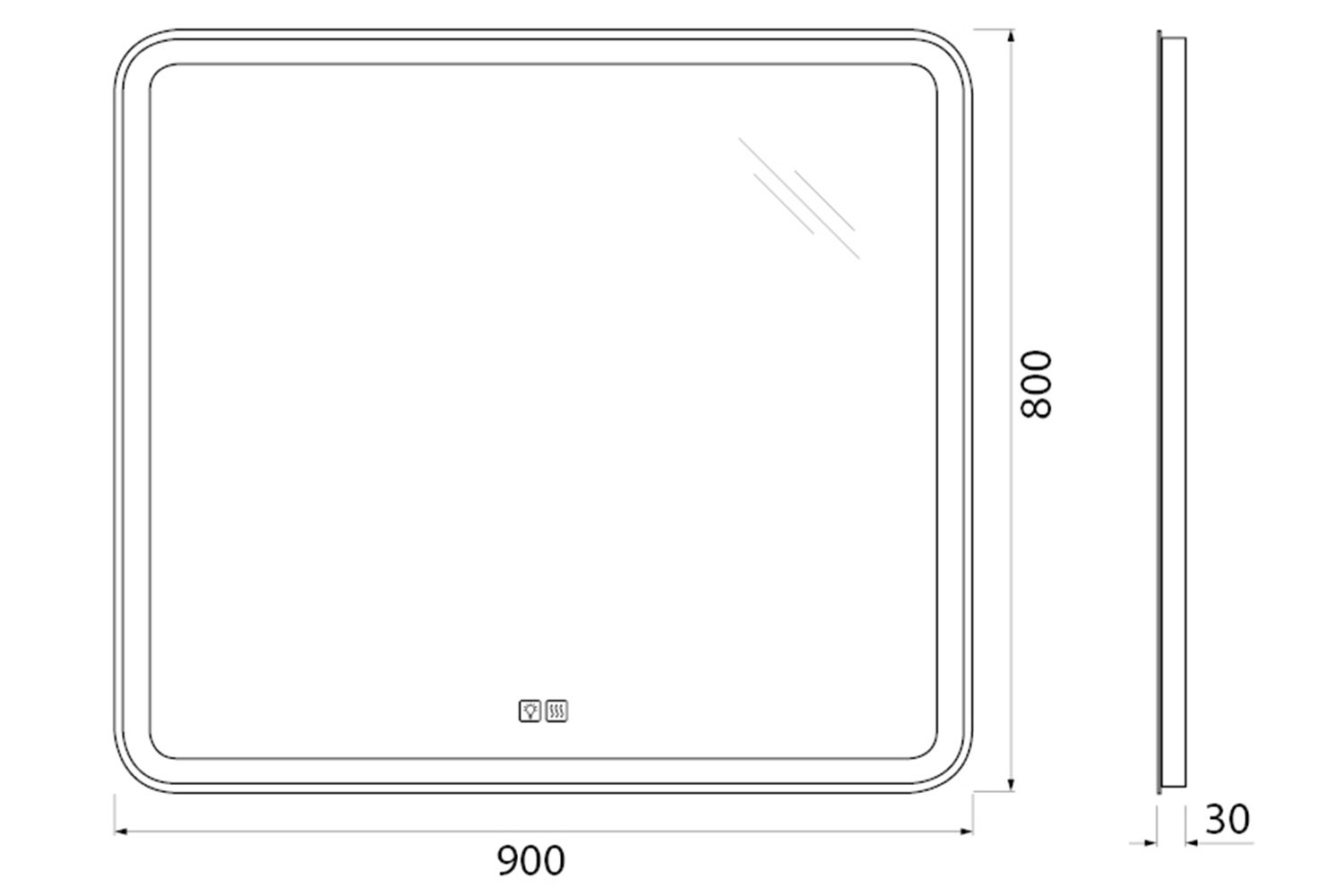 Зеркало с подсветкой BELBAGNO SPC-MAR-900-800-LED-TCH-WARM с подогревом 90х80 см
