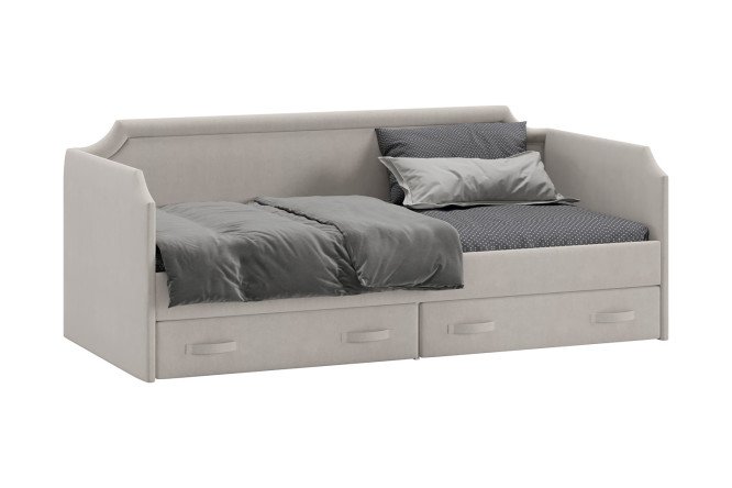 Изображение товара Кровать Кантри с мягкой обивкой и ящиками 90х200 см светло-серая