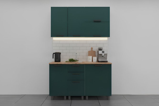 Изображение товара Модульная кухня Лаванда 140x240x60 см бело-изумрудная современная мебель