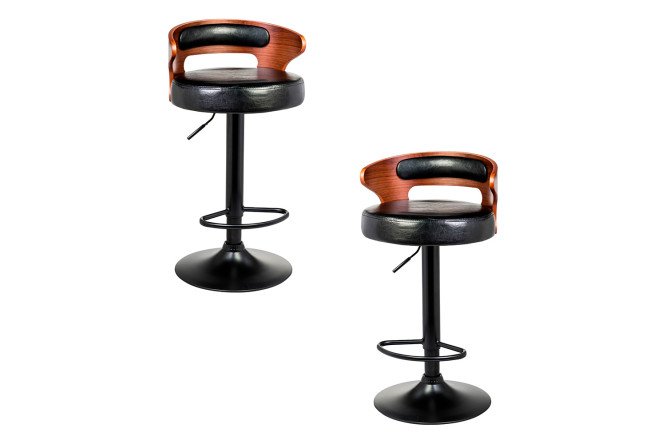 Изображение товара Набор барных стульев DOBRIN Fred Black 45х78.5х45 см, цвет обивки чёрный, спинки коричневое дерево